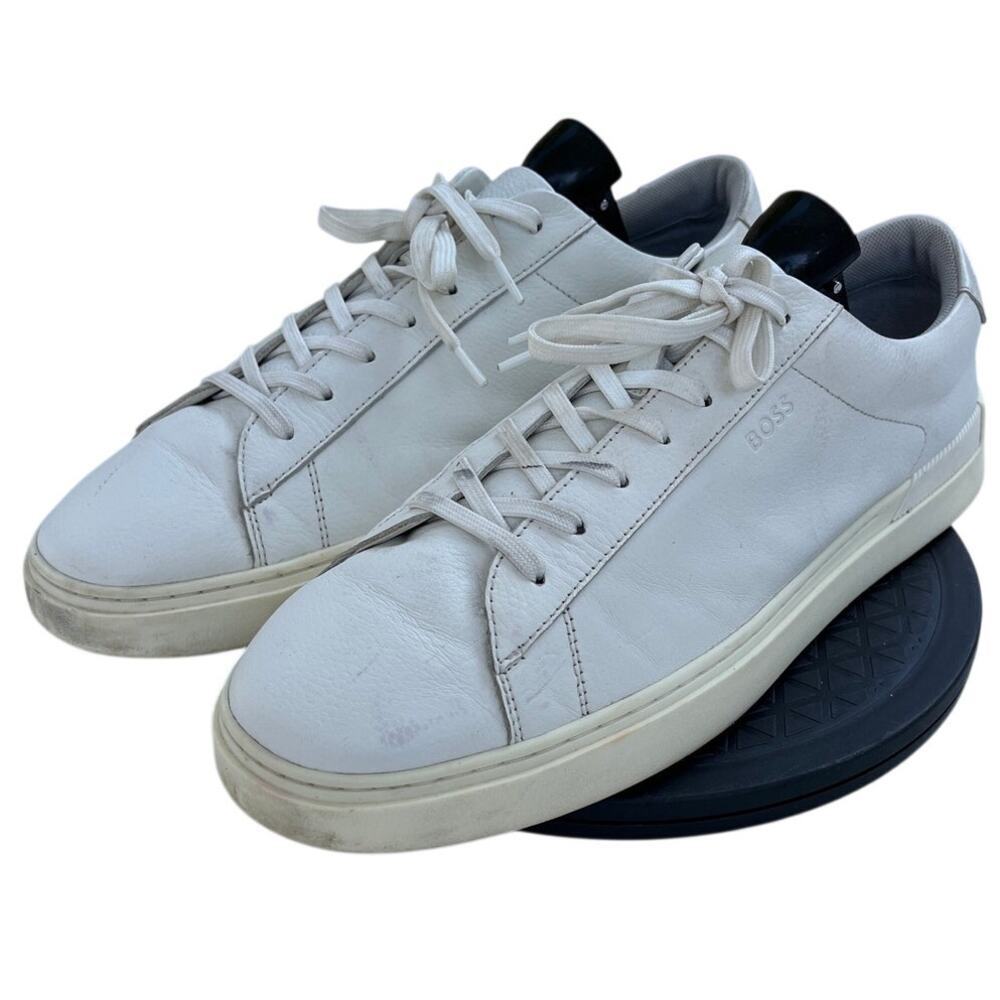 Mens Hugo Boss Clint Leather Tennis Sports Training Athletic Sneaker SZ 12 White